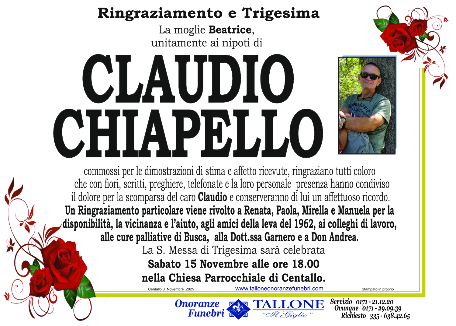 <br />
<b>Warning</b>:  Undefined variable $info in <b>/home/tallone/public_html/ringraziamenti.php</b> on line <b>68</b><br />
Claudio Chiapello